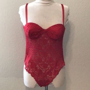 Carol Maloney Vintage Underwire Red Lace Bodysuit Teddy Size M Valentine's Day